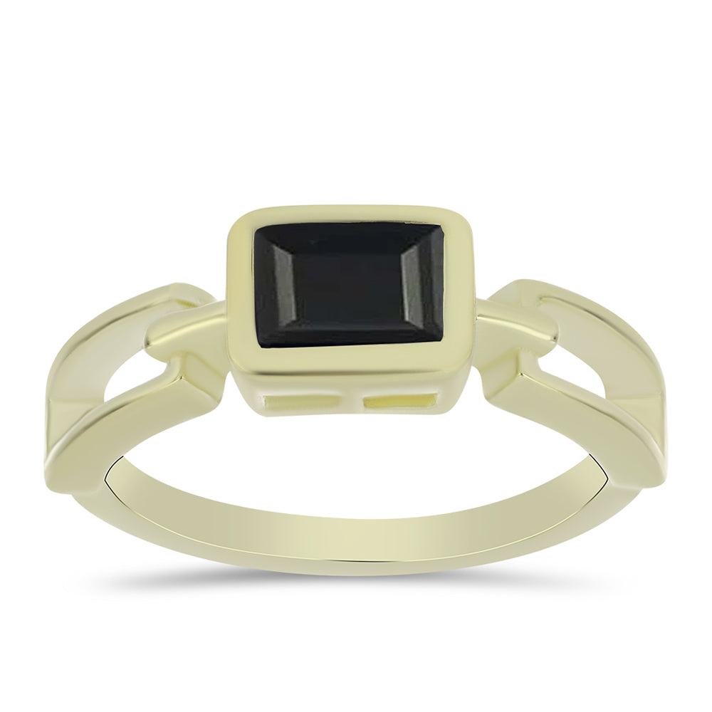 Anillo de Plata Bañada en Oro con Ónix negro de Suwar