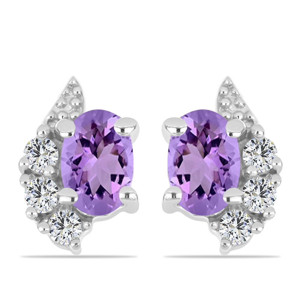 Pendientes de Plata con Amatista Rosa de Francia y Topacio Blanco