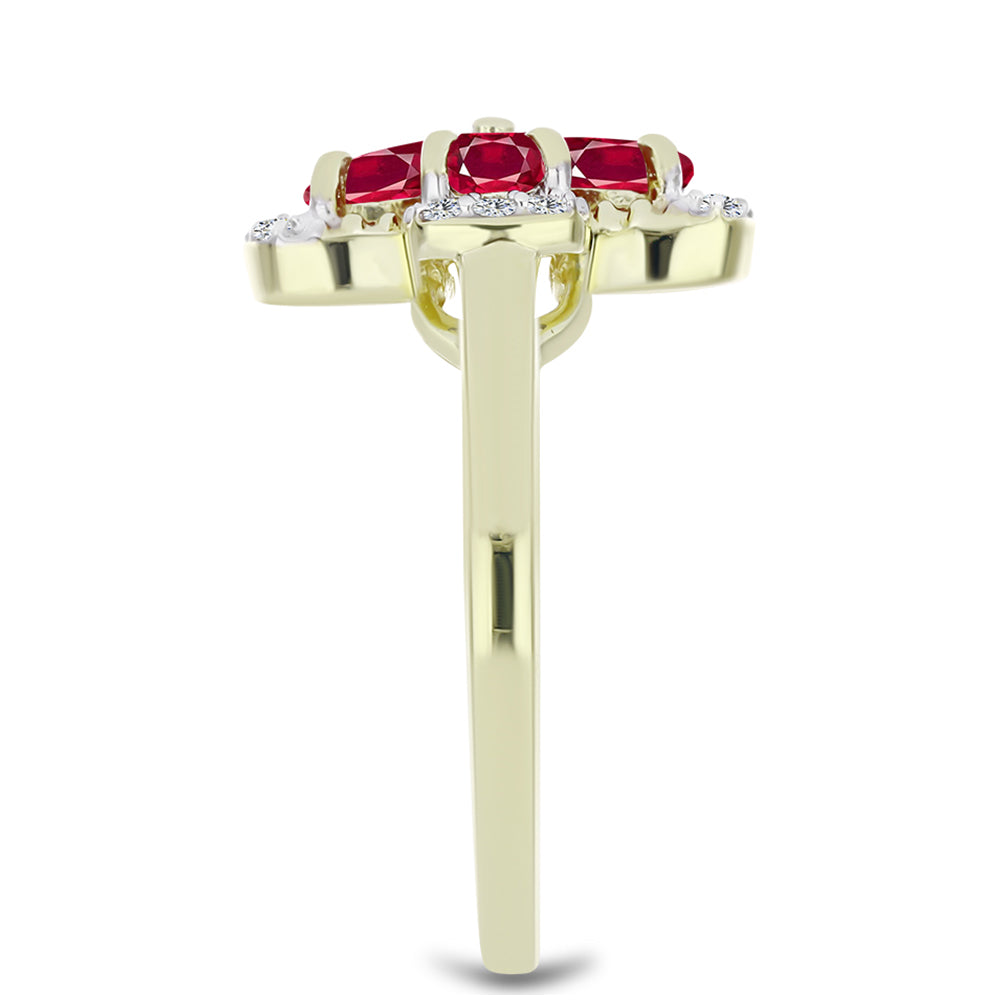 Anillo de Plata Bañada en Oro con Rubí de Madagascar y Topacio Blanco