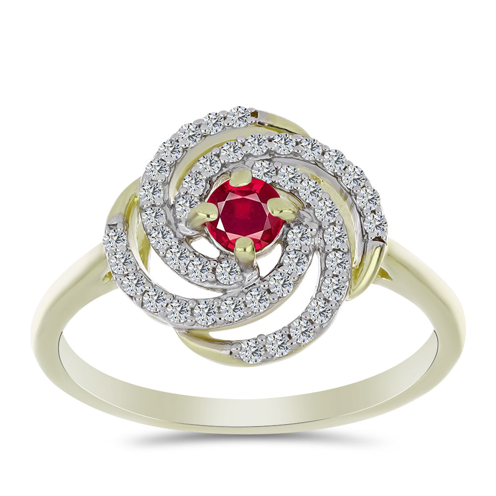 Anillo de Plata Bañada en Oro con Rubí de Madagascar y Topacio Blanco