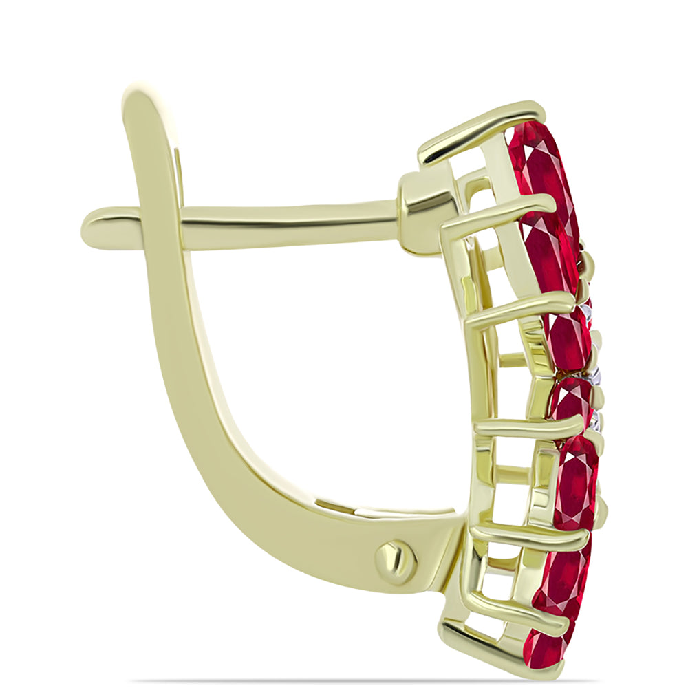 Pendientes de Plata Bañada en Oro con Rubí de Madagascar y Topacio Blanco