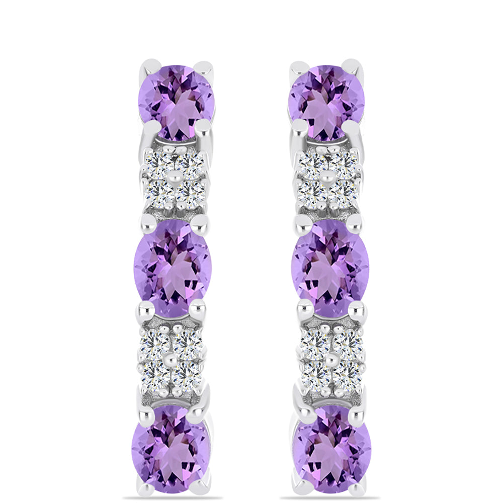 Pendientes de Plata con Amatista Rosa de Francia y Topacio Blanco