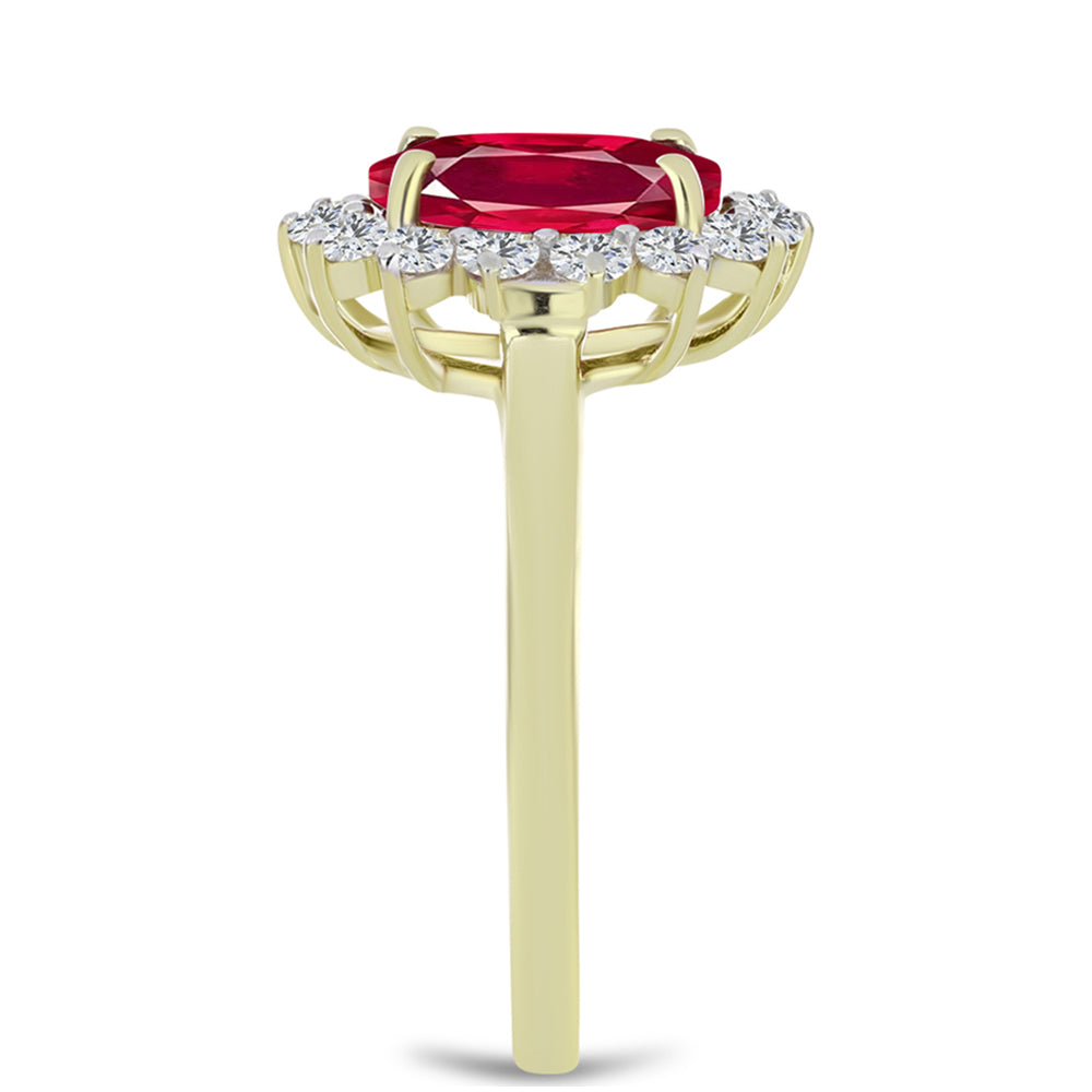 Anillo de Plata Bañada en Oro con Rubí de Madagascar y Topacio Blanco