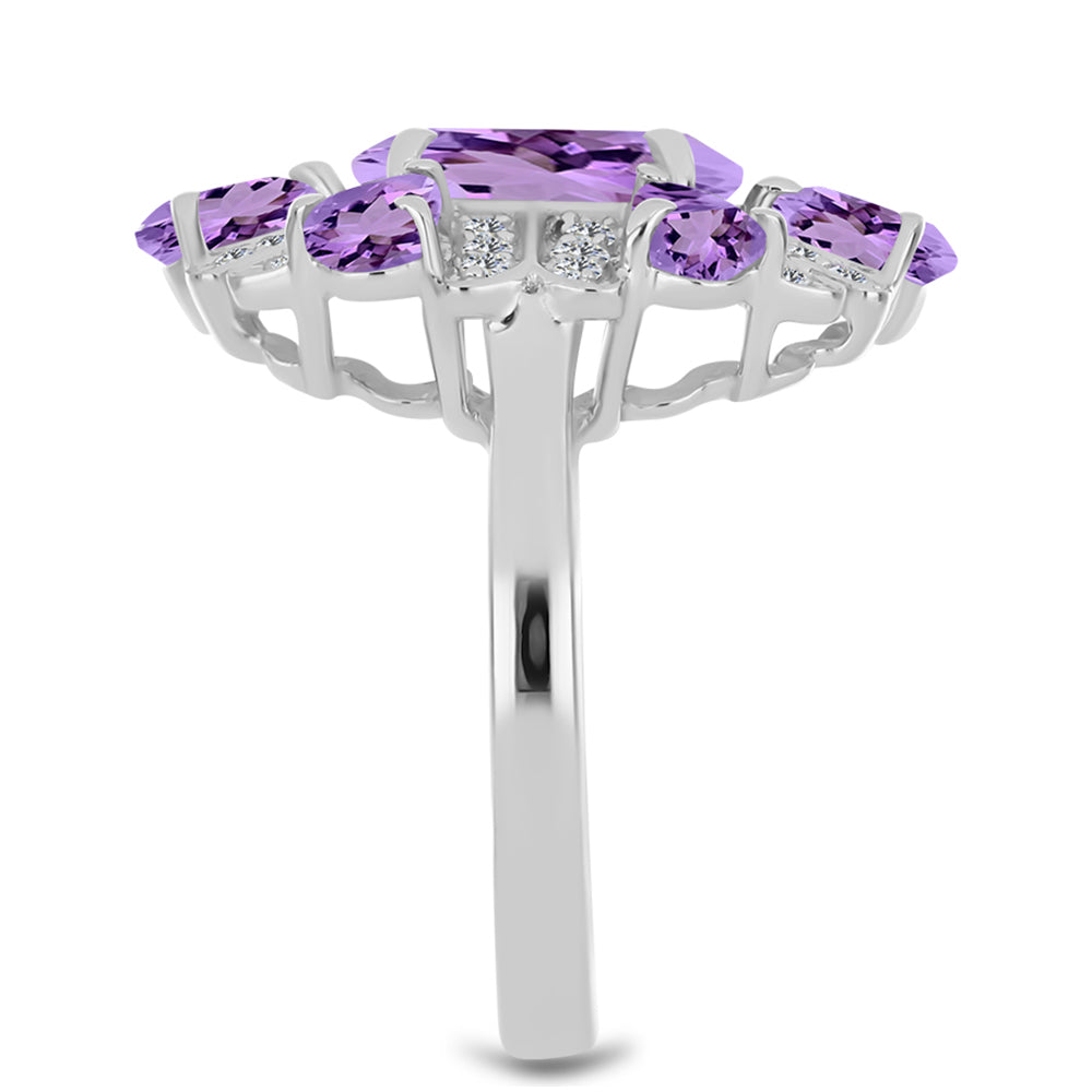 Anillo de Plata con Amatista Rosa de Francia y Topacio Blanco