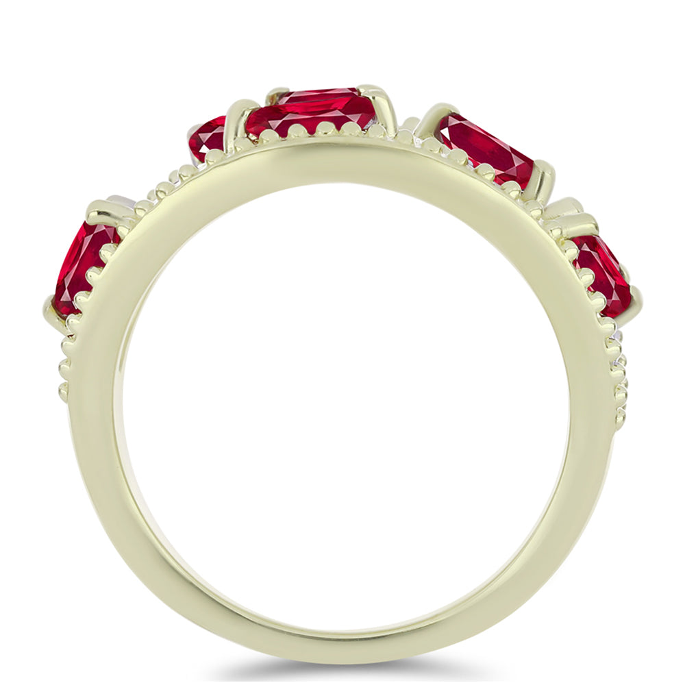 Anillo de Plata Bañada en Oro con Rubí de Madagascar y Topacio Blanco