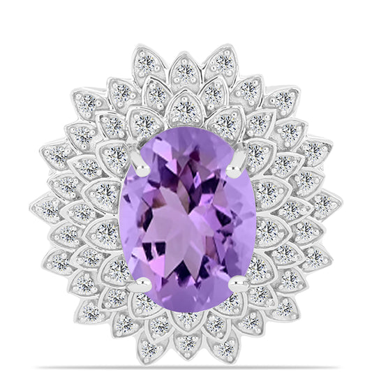 Anillo de Plata con Amatista Rosa de Francia y Topacio Blanco