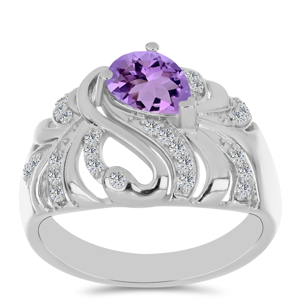 Anillo de Plata con Amatista Rosa de Francia y Topacio Blanco
