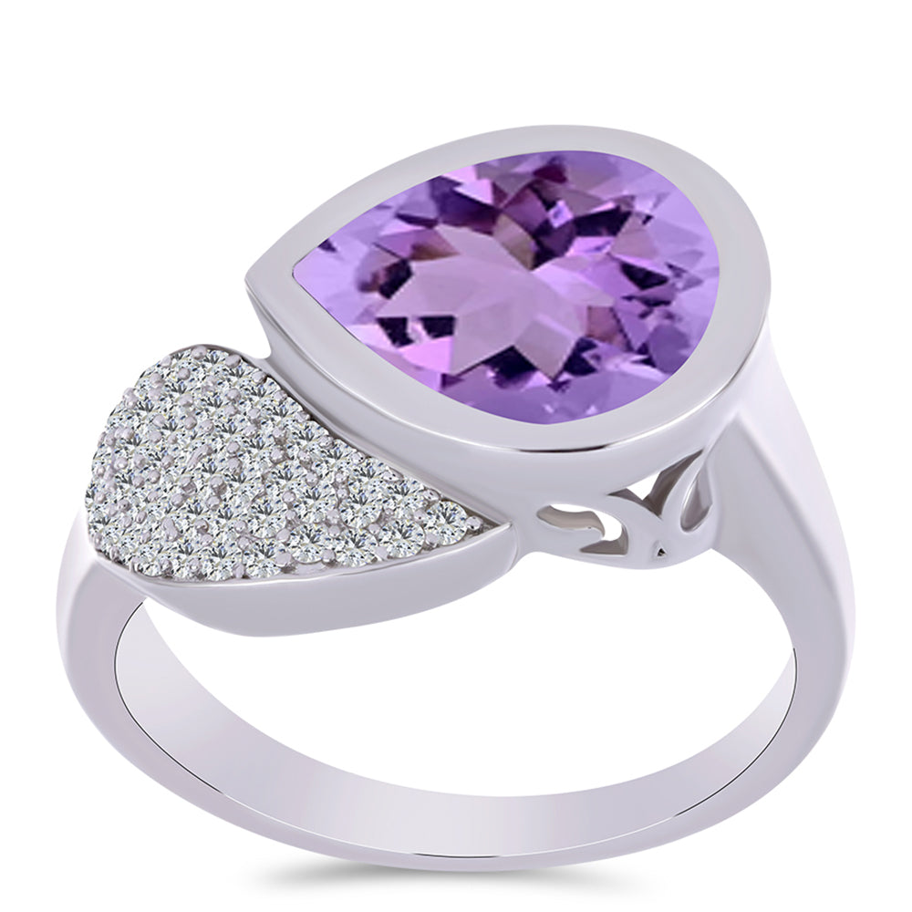 Anillo de Plata con Amatista Rosa de Francia y Topacio Blanco