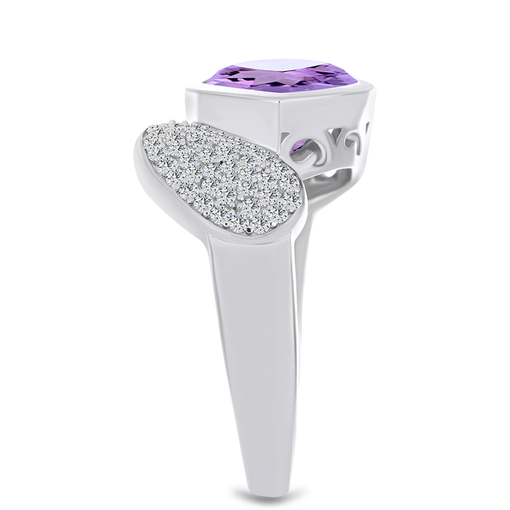 Anillo de Plata con Amatista Rosa de Francia y Topacio Blanco