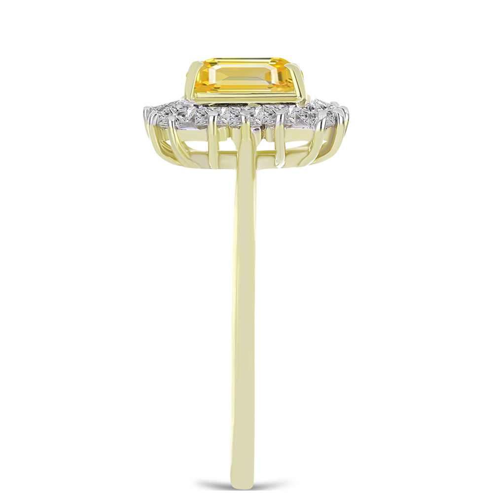 Anillo de Plata Bañada en Oro con Zafiro Amarillo Rosebery y Topacio Blanco