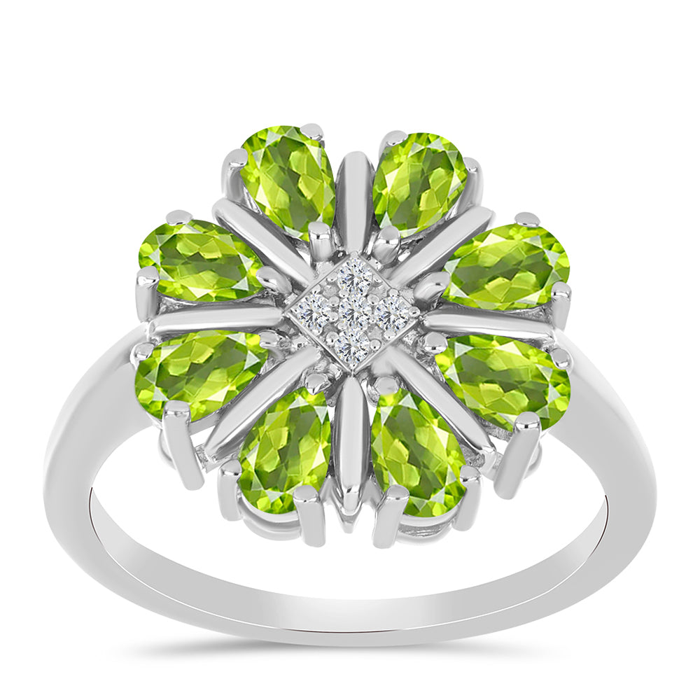 Anillo de Plata con Peridoto de Changbai y Topacio Blanco