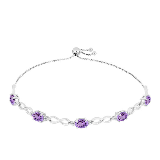 Pulsera de Plata con Amatista Rosa de Francia y Topacio Blanco