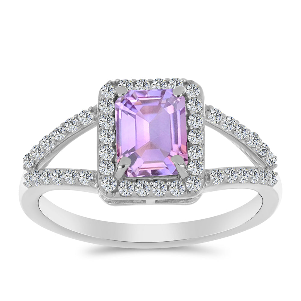 Anillo de Plata con Amatista Rosa de Francia y Topacio Blanco
