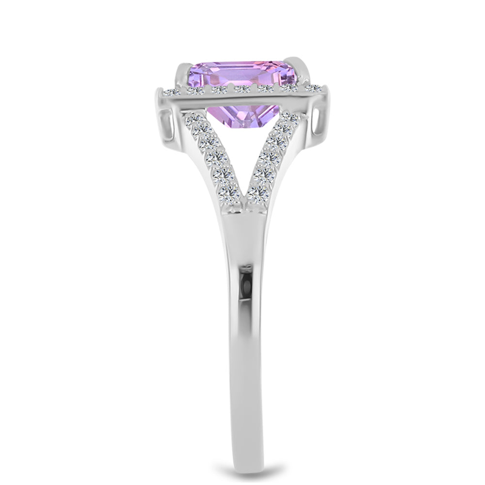 Anillo de Plata con Amatista Rosa de Francia y Topacio Blanco