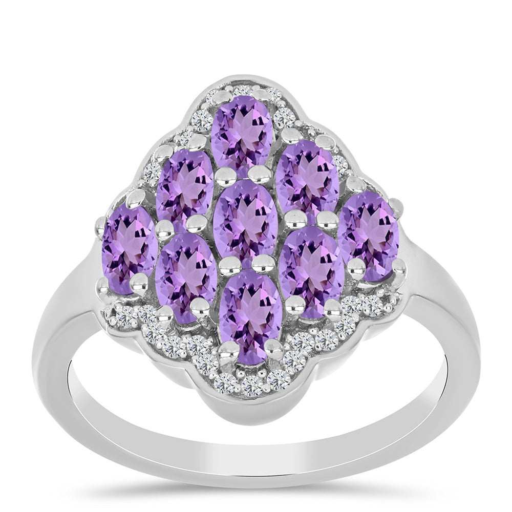 Anillo de Plata con Amatista Rosa de Francia y Topacio Blanco
