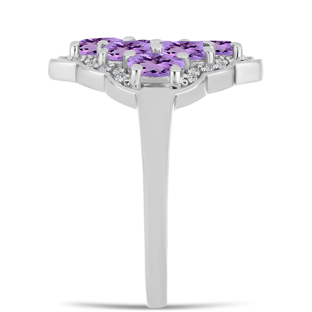 Anillo de Plata con Amatista Rosa de Francia y Topacio Blanco