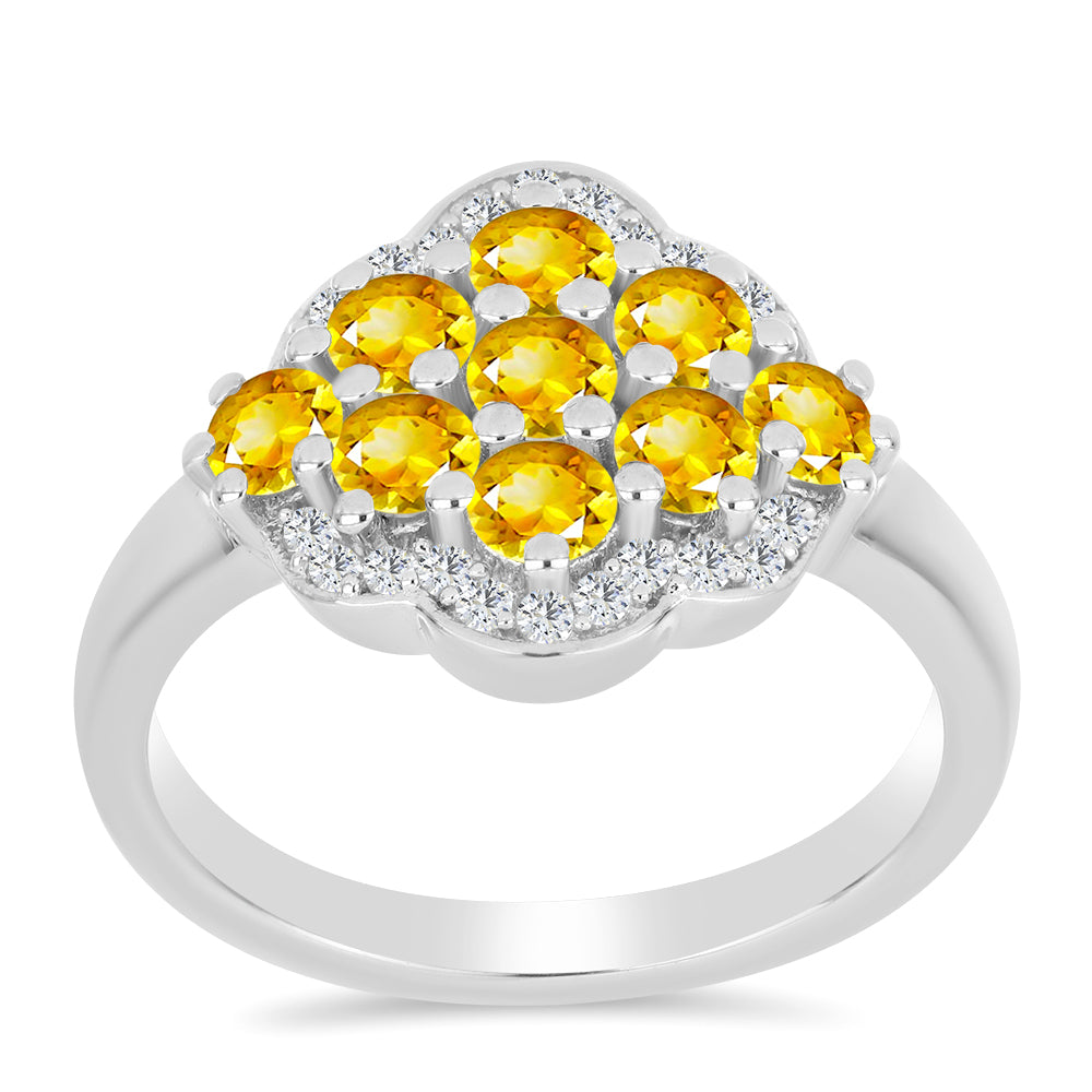 Anillo de Plata con Citrino de los Montes Urales y Topacio Blanco