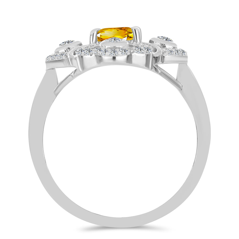 Anillo de Plata con Citrino de los Montes Urales y Topacio Blanco