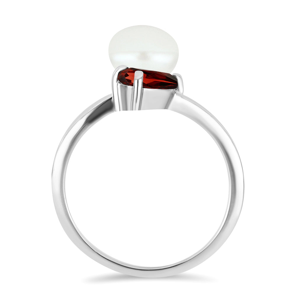 Anillo de Plata con Granate Barton y Perla de Agua Dulce