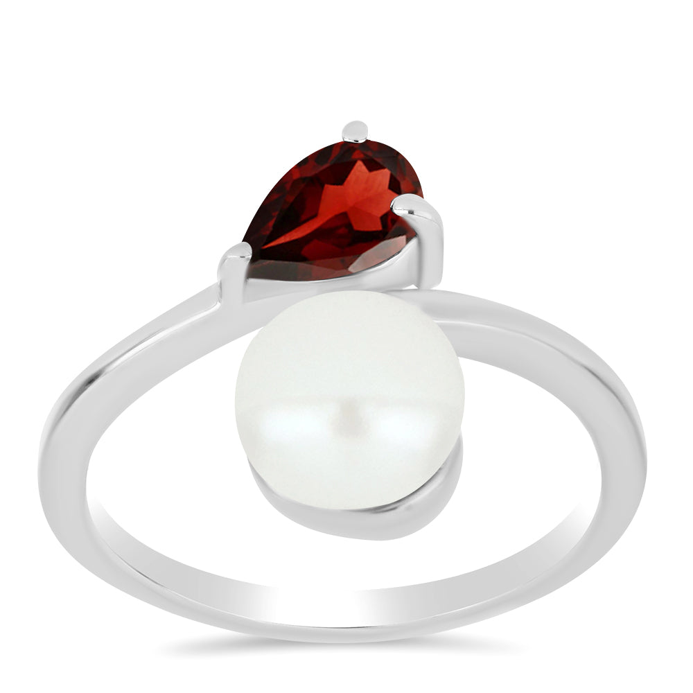 Anillo de Plata con Granate Barton y Perla de Agua Dulce