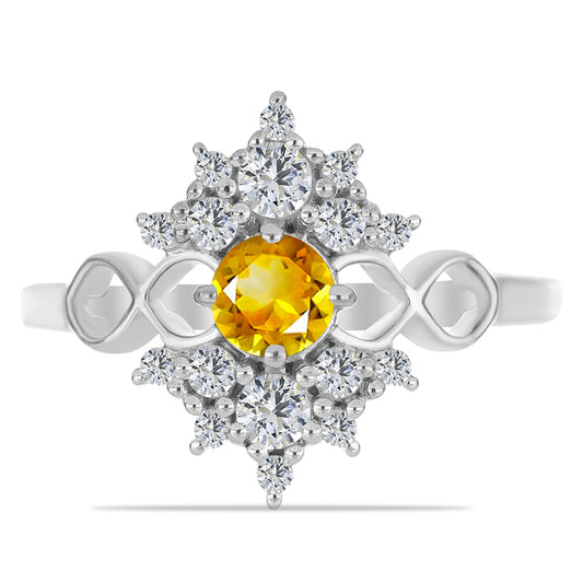 Anillo de Plata con Citrino de los Montes Urales y Topacio Blanco