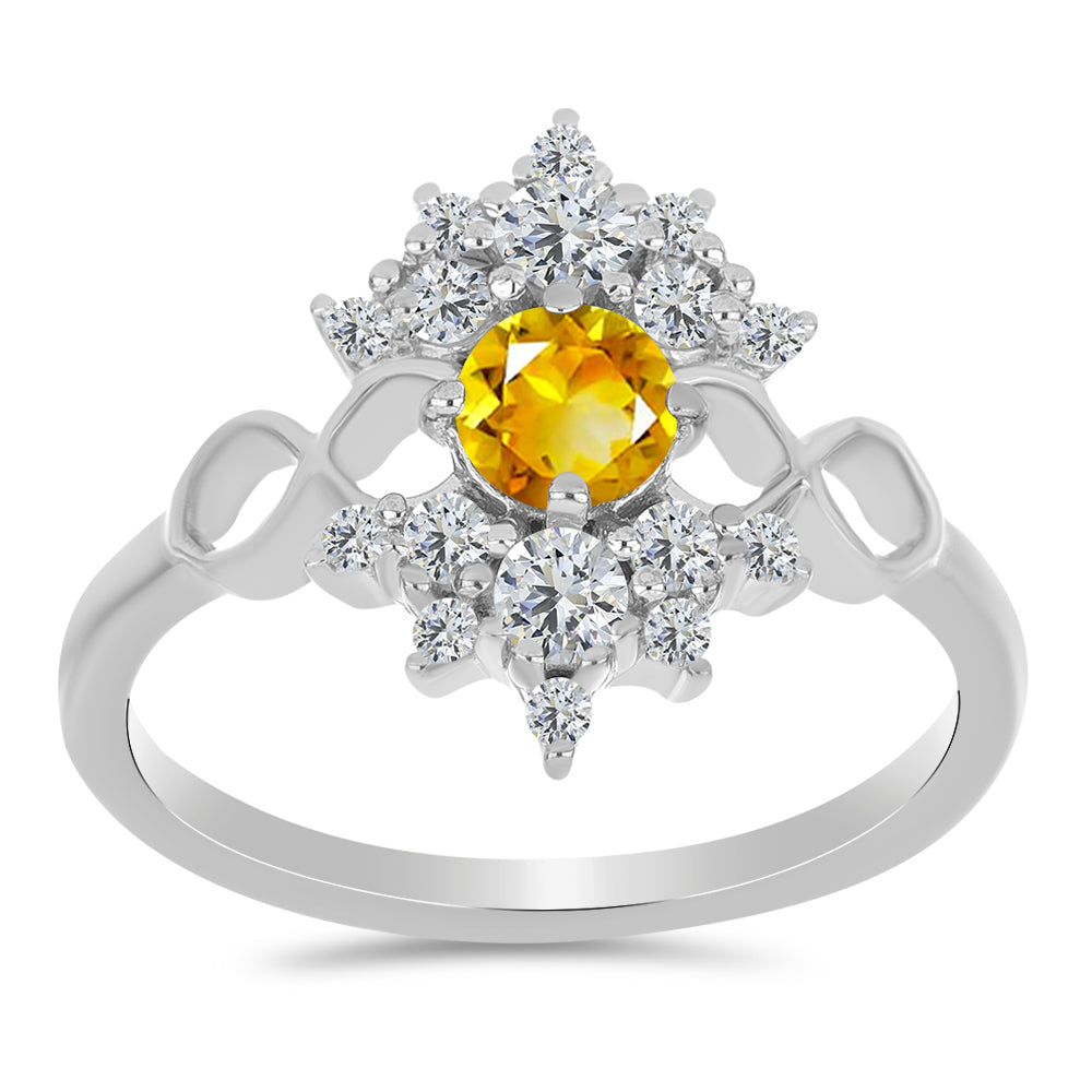 Anillo de Plata con Citrino de los Montes Urales y Topacio Blanco