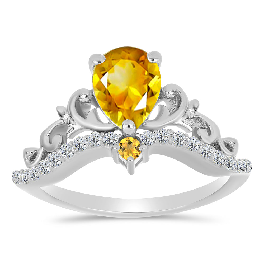 Anillo de Plata con Citrino de los Montes Urales y Topacio Blanco
