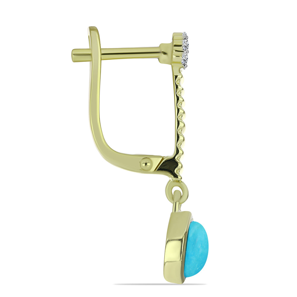 Pendientes de Plata Bañada en Oro con Turquesa Bella Durmiente y Topacio Blanco