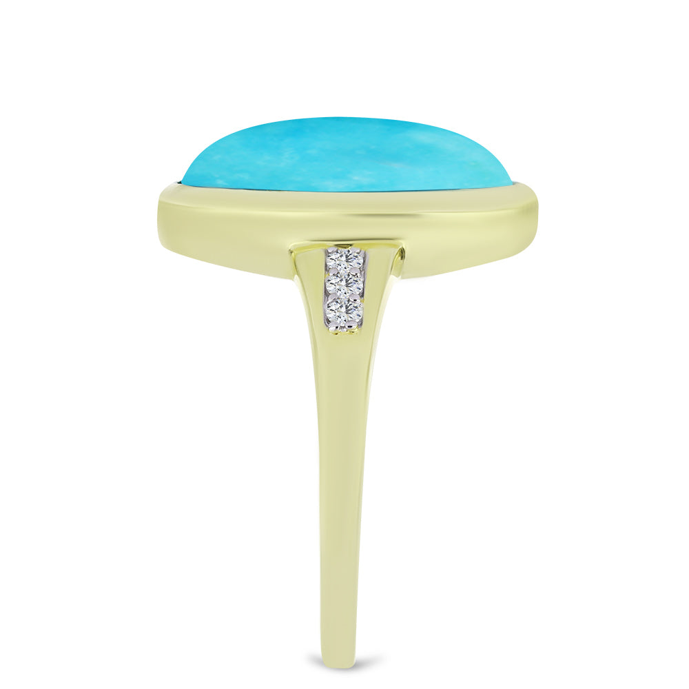 Anillo de Plata Bañada en Oro con Turquesa Bella Durmiente y Topacio Blanco