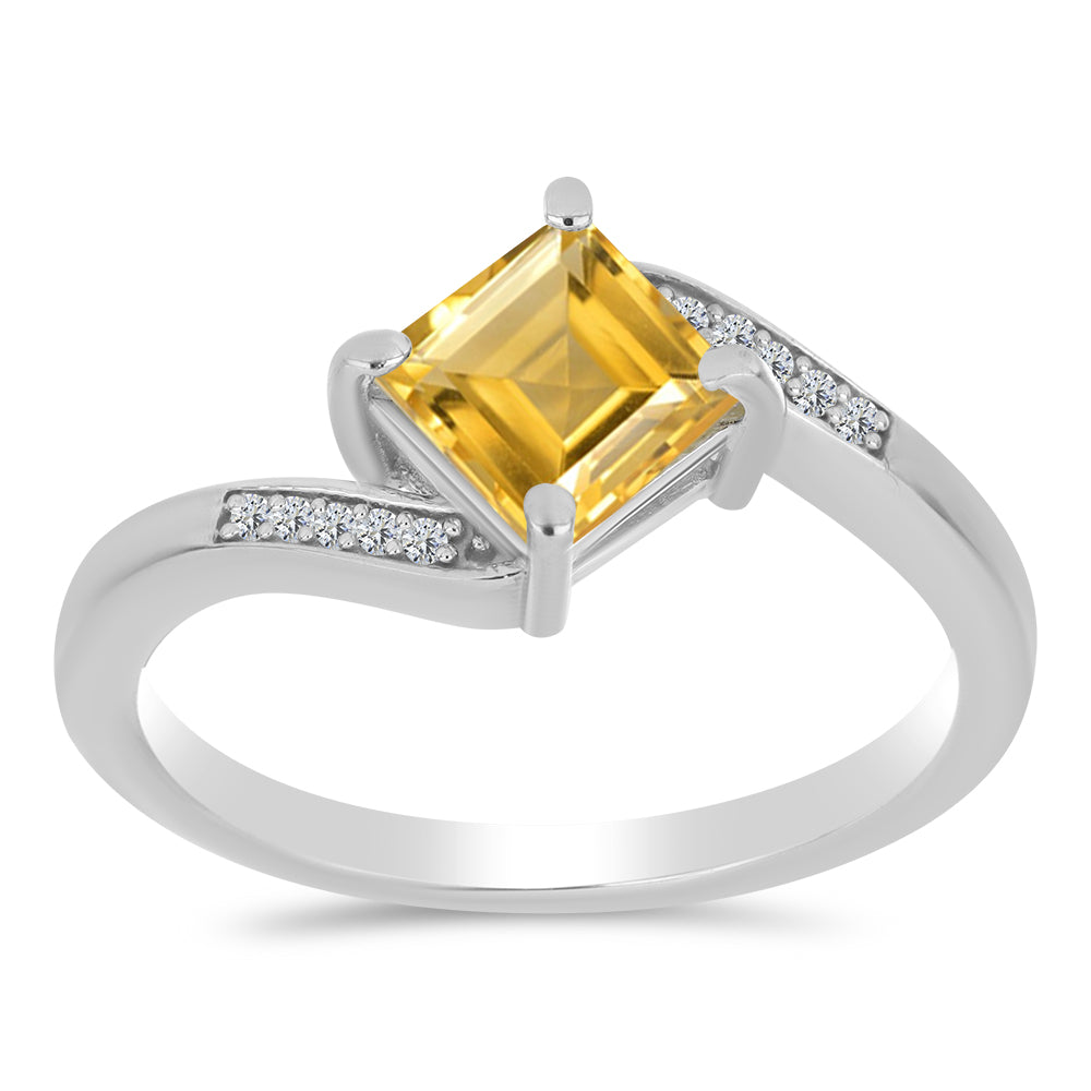 Anillo de Plata con Citrino de los Montes Urales y Topacio Blanco