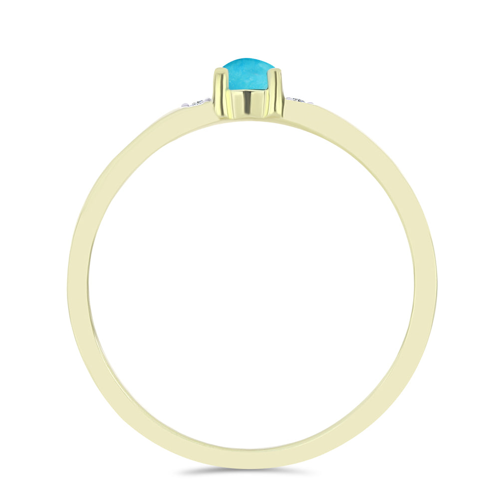Anillo de Plata Bañada en Oro con Turquesa Bella Durmiente y Topacio Blanco