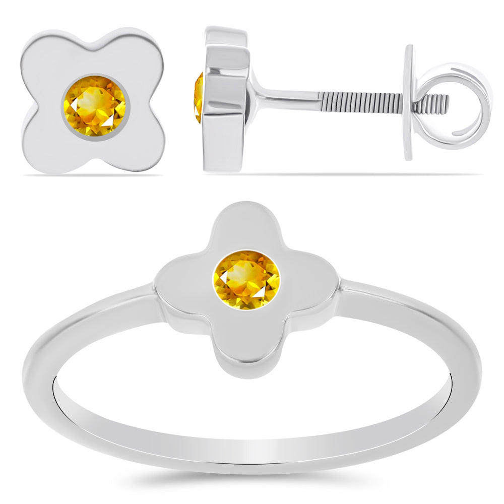 Conjunto de Plata con Citrino de los Montes Urales ( Pendientes +Anillo )