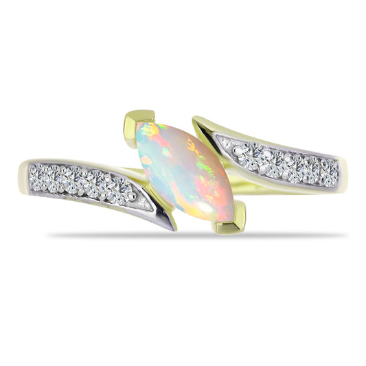 Anillo de Plata Bañada en Oro con Ópalo Etíope de Lega Dembi y Topacio Blanco