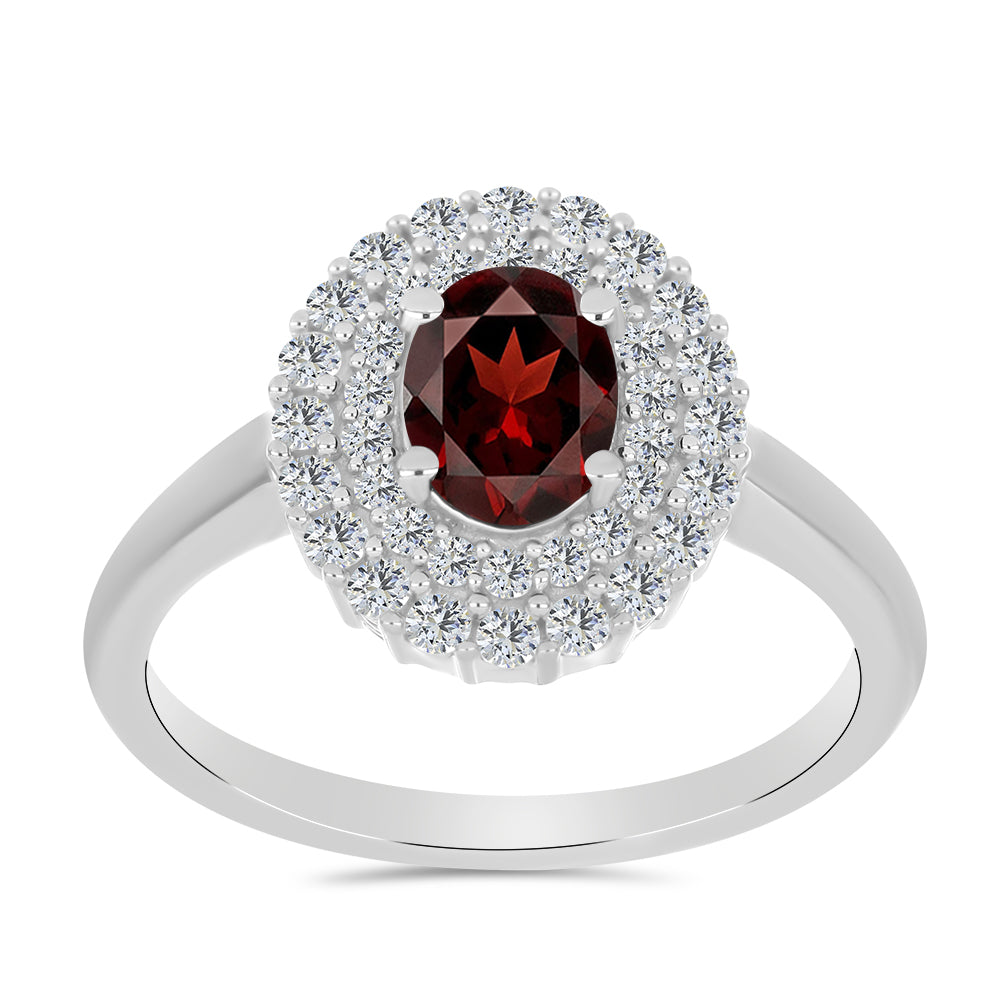 Anillo de Plata con Granate Barton y Topacio Blanco