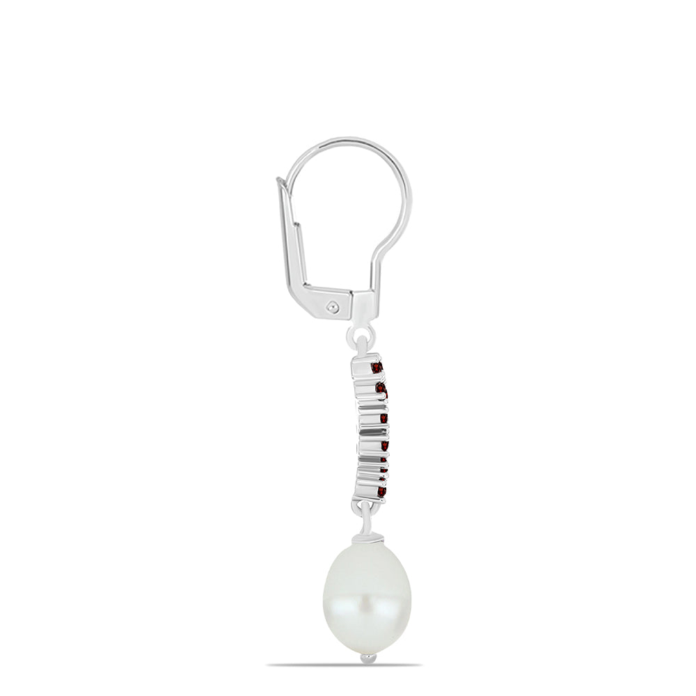 Pendientes de Plata con Granate Barton y Perla de Agua Dulce
