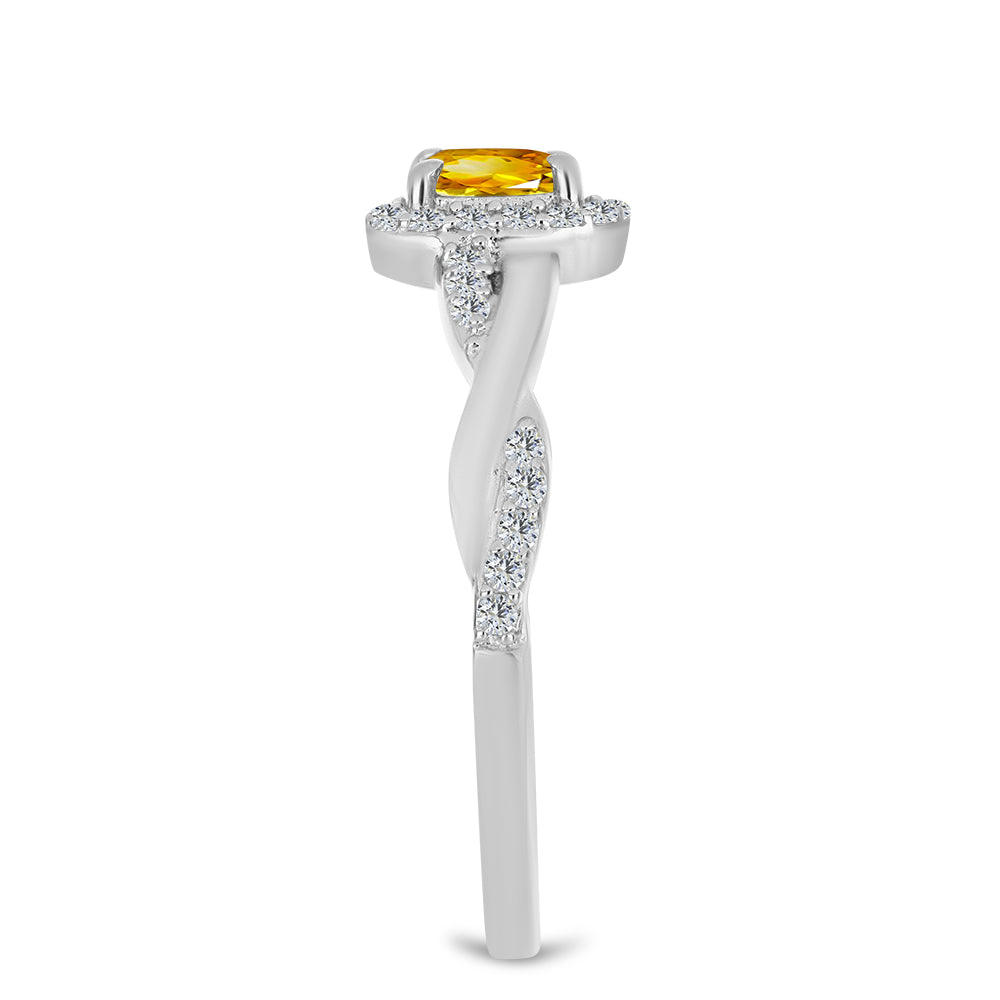Anillo de Plata con Citrino de los Montes Urales y Topacio Blanco