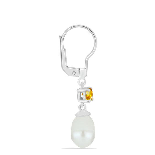Pendientes de Plata con Citrino de los Montes Urales y Perla de Agua Dulce