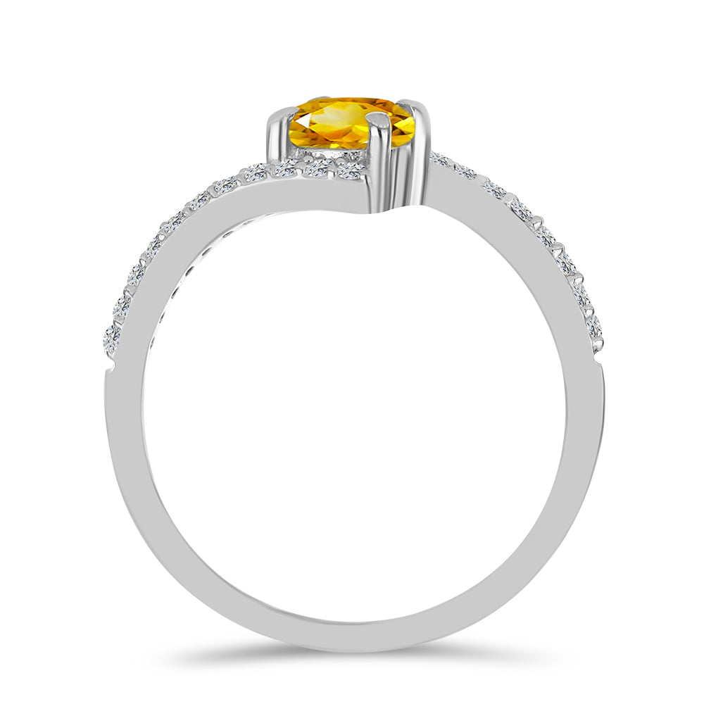 Anillo de Plata con Citrino de los Montes Urales y Topacio Blanco