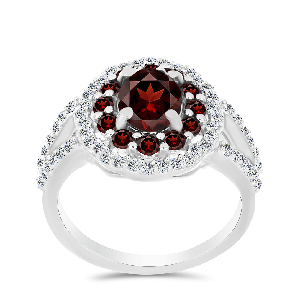 Anillo de Plata con Granate Barton y Topacio Blanco