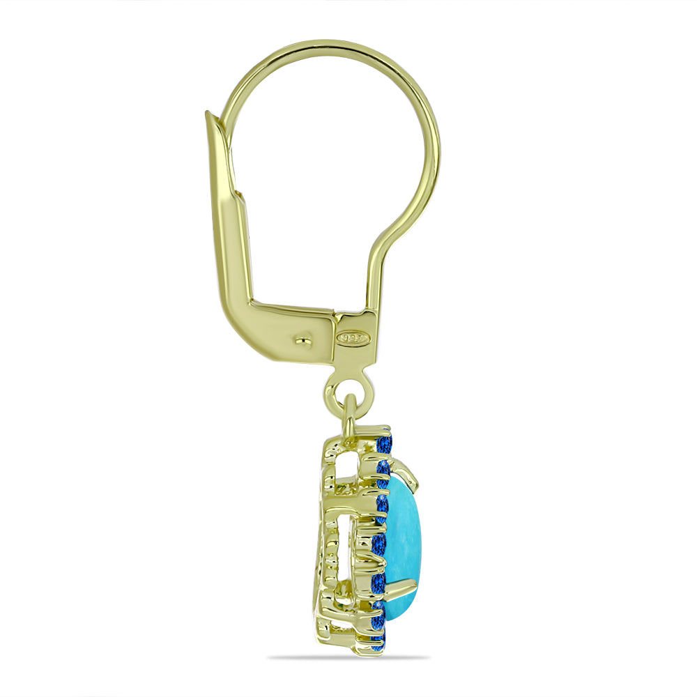 Pendientes de Plata Bañada en Oro con Turquesa Bella Durmiente y Topacio Azul Suizo