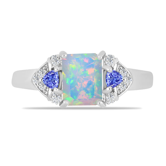Anillo de Plata con Tanzanita y Ópalo Etíope de Lega Dembi