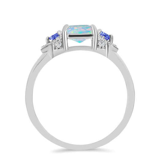 Anillo de Plata con Tanzanita y Ópalo Etíope de Lega Dembi