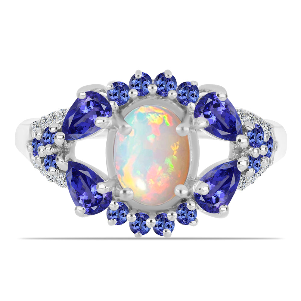 Anillo de Plata con Tanzanita y Ópalo Etíope de Lega Dembi