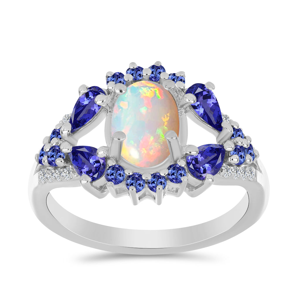 Anillo de Plata con Tanzanita y Ópalo Etíope de Lega Dembi