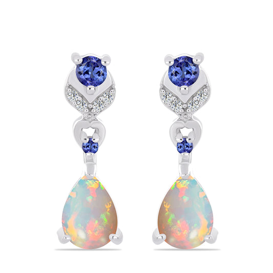 Pendientes de Plata con Tanzanita y Ópalo Etíope de Lega Dembi