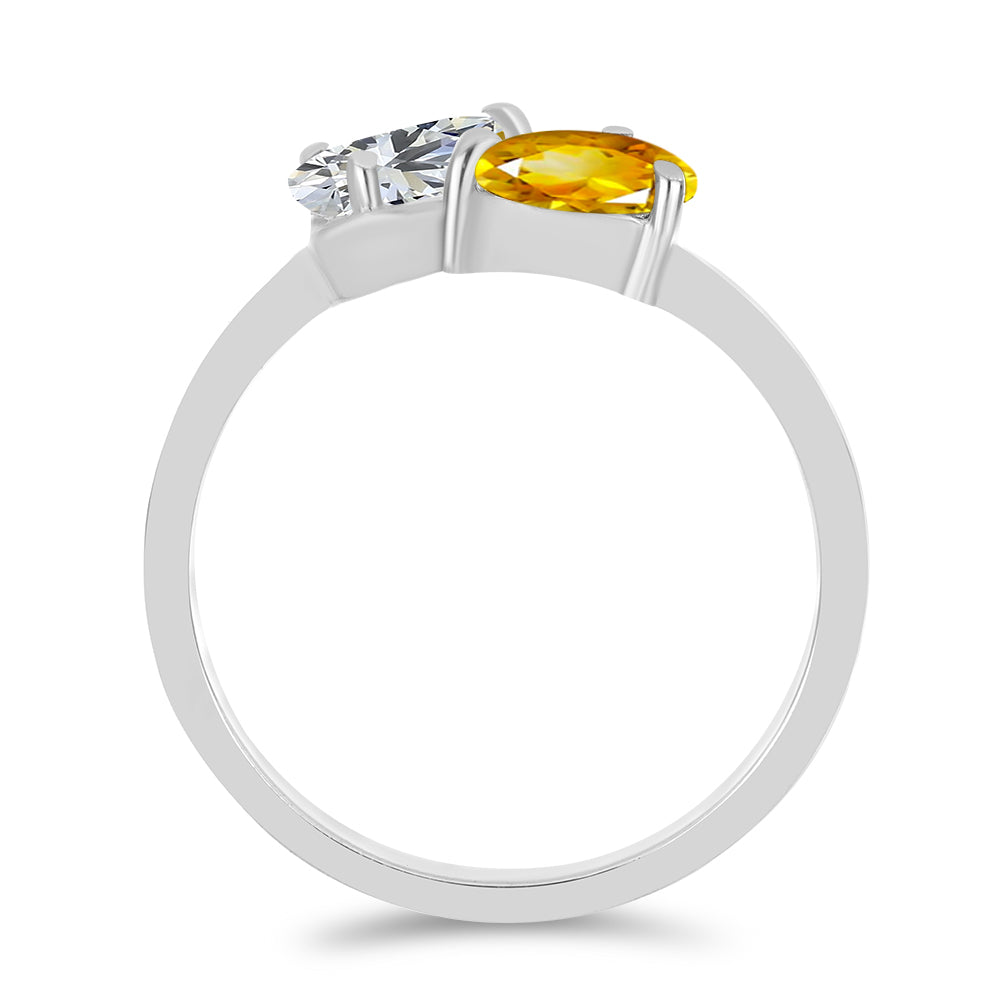 Anillo de Plata con Citrino de los Montes Urales y Topacio Blanco
