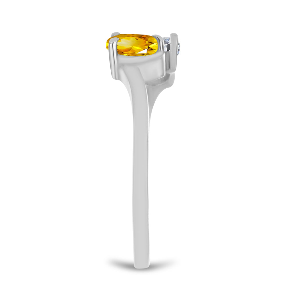 Anillo de Plata con Citrino de los Montes Urales y Topacio Blanco