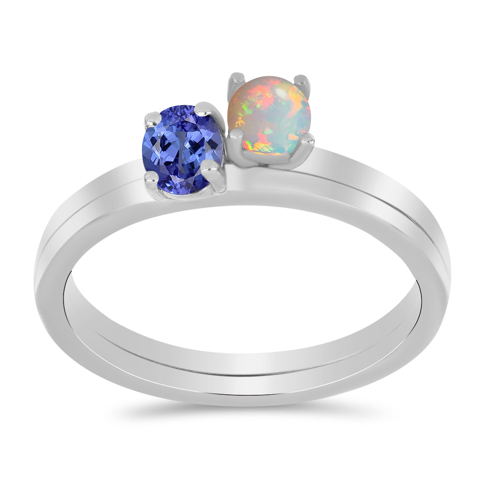 Conjunto de Plata con Tanzanita y Ópalo Etíope de Lega Dembi ( Anillo )