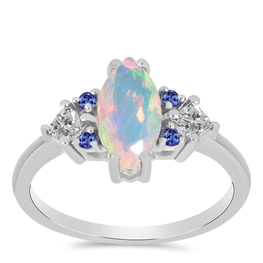Anillo de Plata con Tanzanita y Ópalo Etíope de Lega Dembi
