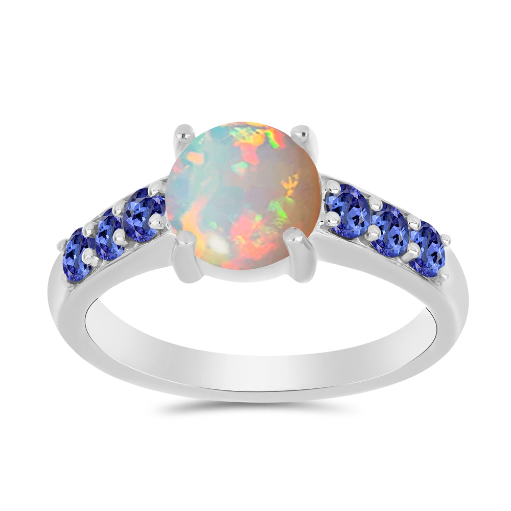 Anillo de Plata con Tanzanita y Ópalo Etíope de Lega Dembi